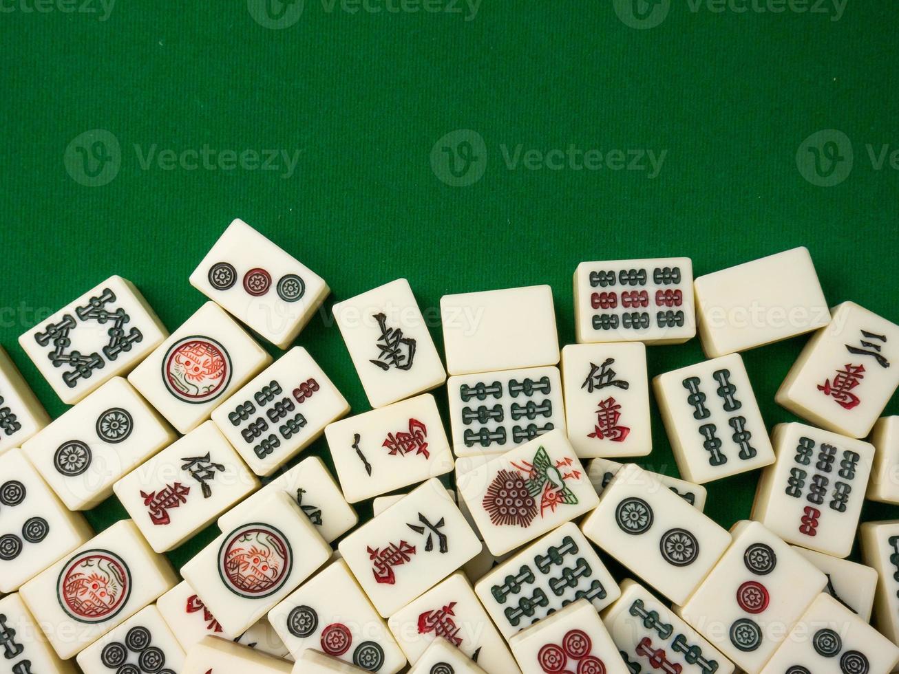 The mahjong on table ancient asian board game close up image photo