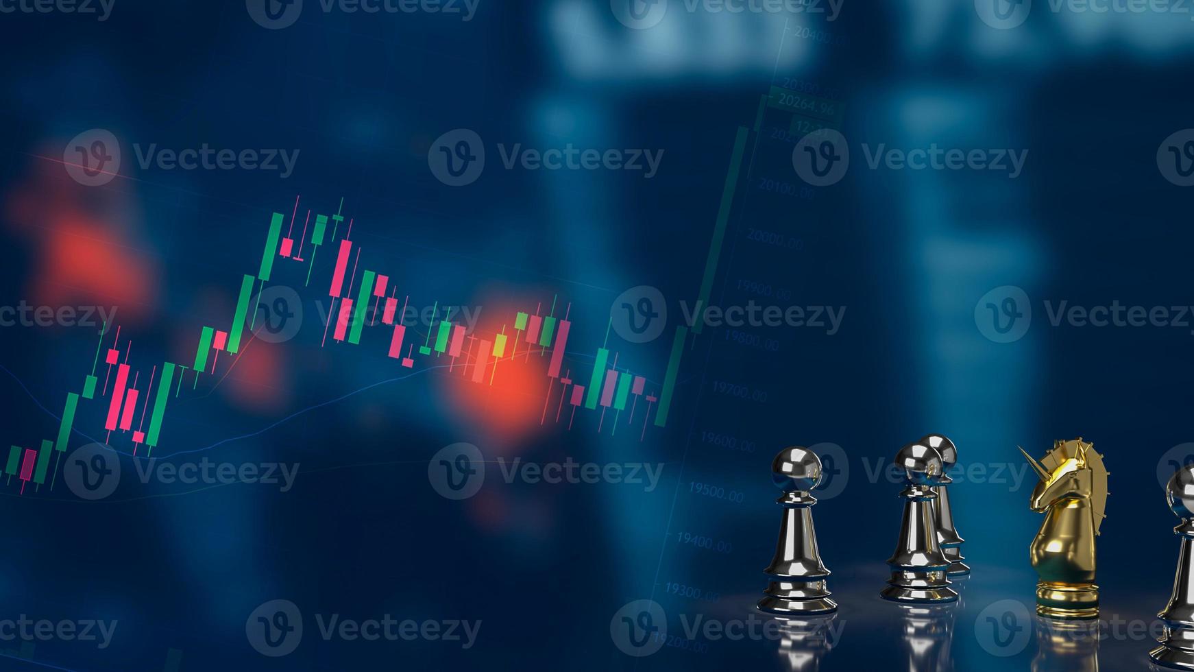 The gold unicorn chess on business background 3d rendering photo