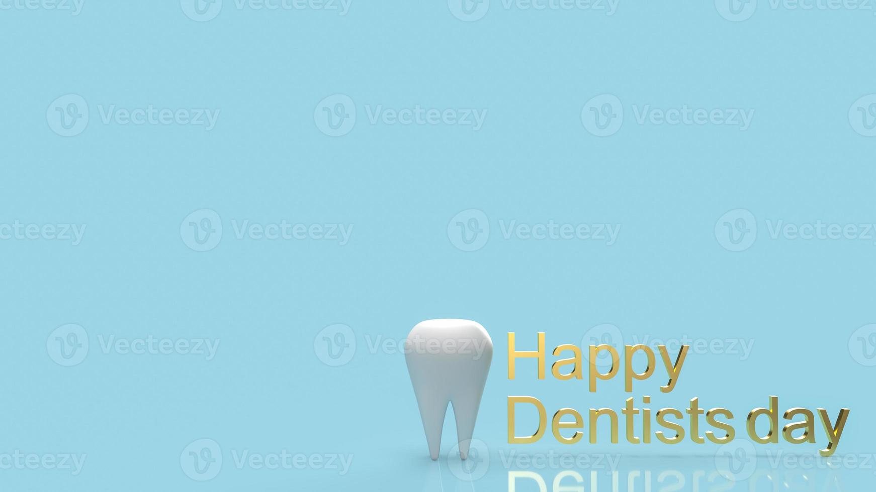 The white tooth and gold text for happy dentist day 3d rendering photo