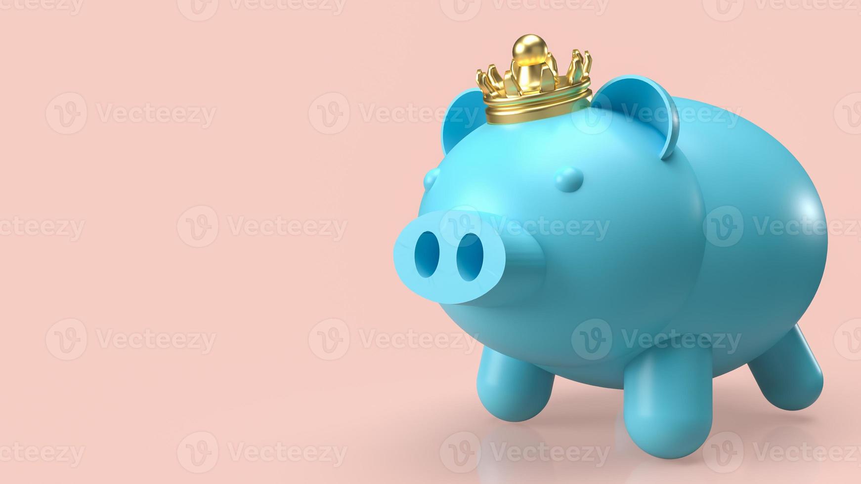 The blue piggy bank and gold crown for saving or business concept  3d rendering photo