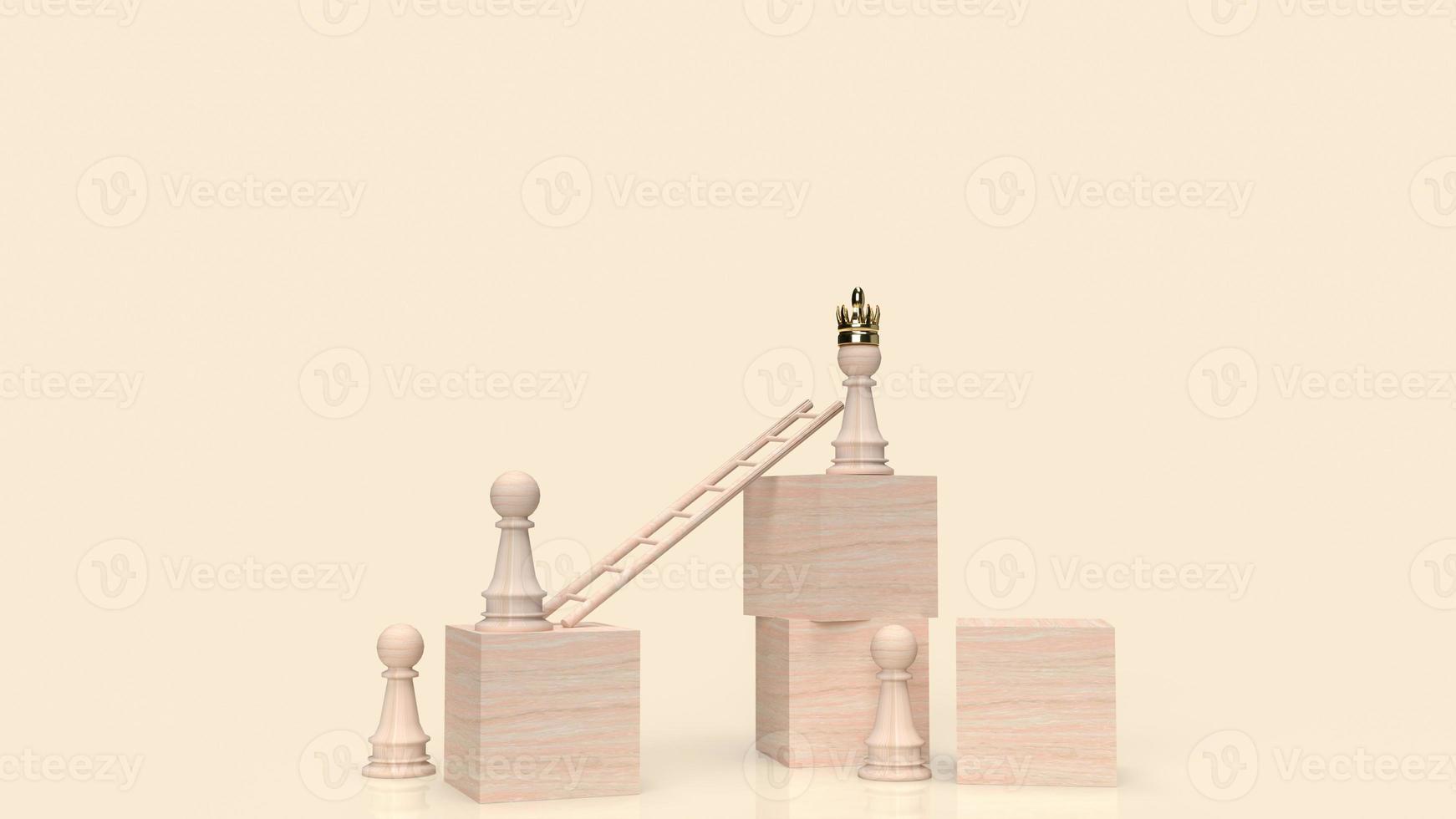 The chess and stair on wood cube for business concept 3d rendering photo
