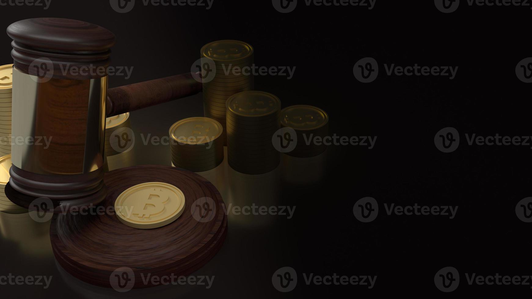 The hammer wood and bitcoin for cryptocurrency law content 3d rendering photo