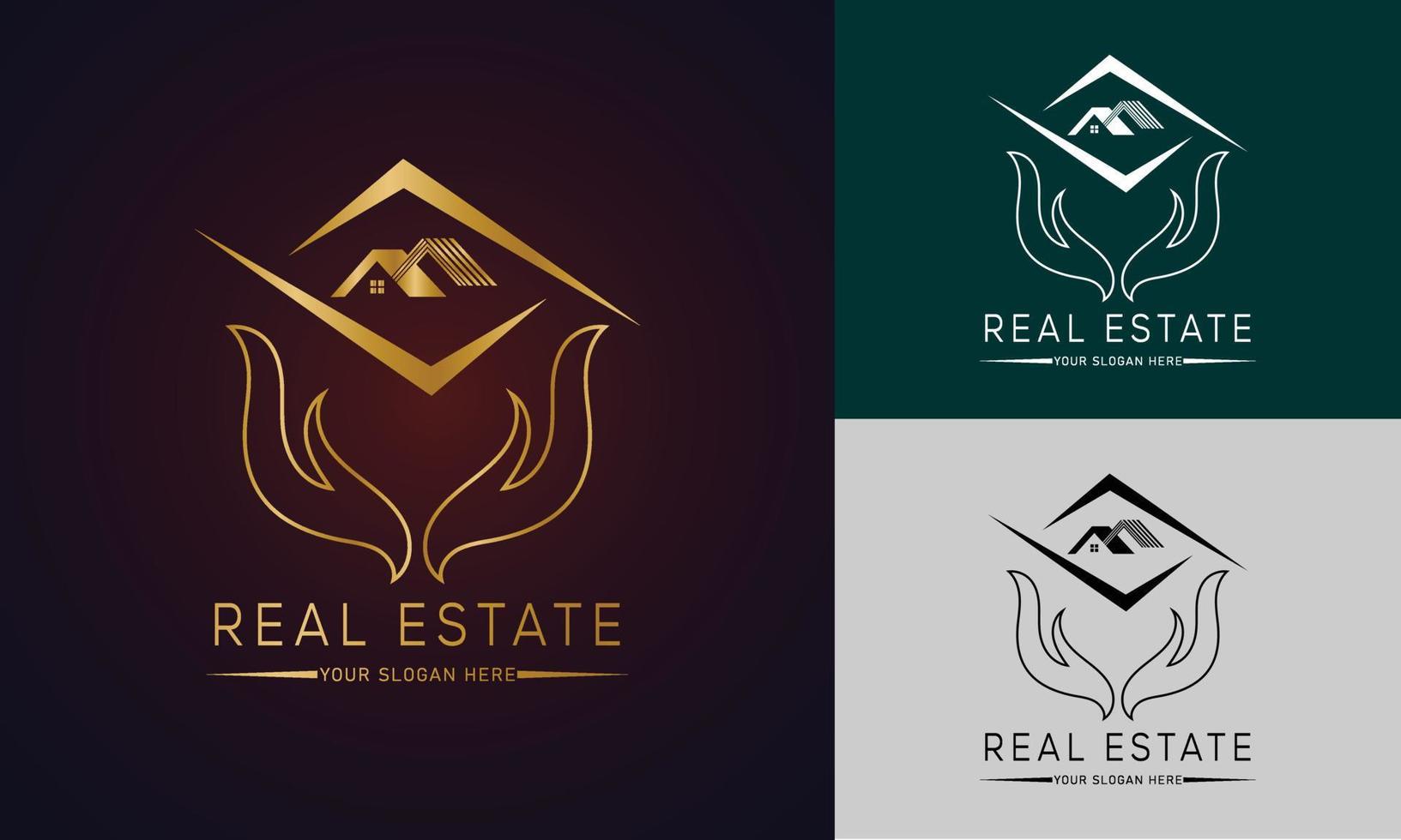 logotipo de bienes raíces. logotipo de agente inmobiliario. plantilla de vector de diseño de logotipo de propiedad diseño de logotipo de bienes raíces con tarjeta de presentación de marca completa, tocones, firma de correo electrónico y kit de redes sociales