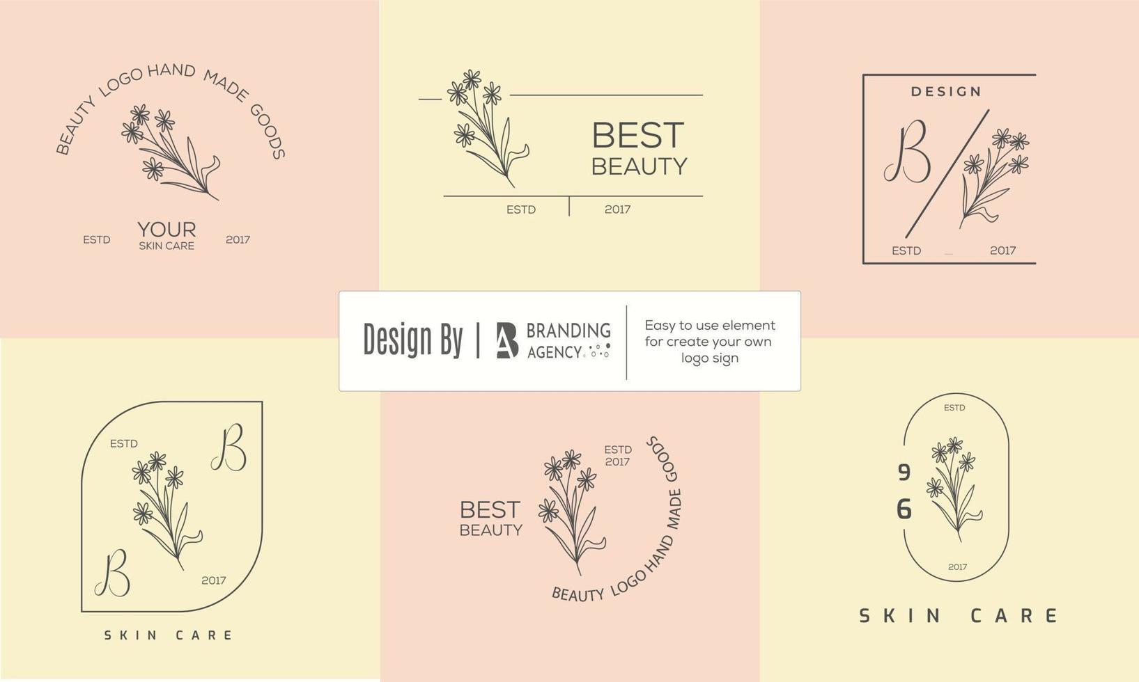 logotipo dibujado a mano con elementos florales botánicos con flores silvestres y hojas. logo para spa y salón de belleza, boutique, tienda orgánica, boda, diseñador floral, interior, fotografía, cosmética. vector