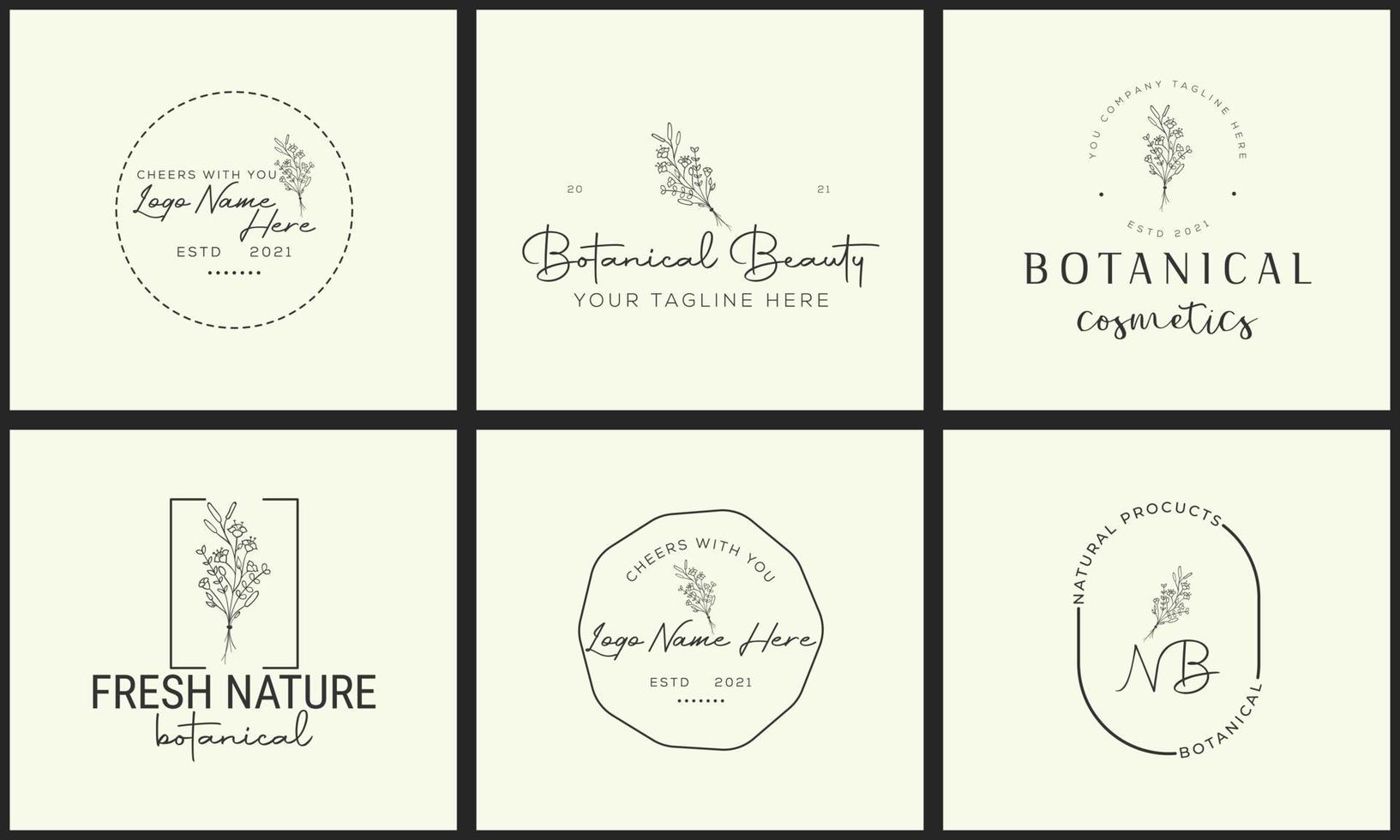 logotipo dibujado a mano con elementos florales botánicos con flores silvestres y hojas. logo para spa y salón de belleza, boutique, tienda orgánica, boda, diseñador floral, interior, fotografía, cosmética. vector