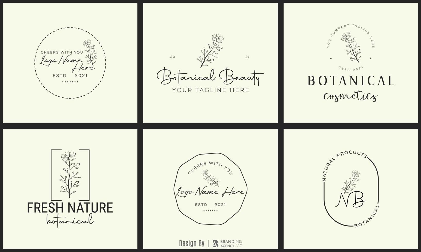 logotipo dibujado a mano con elementos florales botánicos con flores silvestres y hojas. logo para spa y salón de belleza, boutique, tienda orgánica, boda, diseñador floral, interior, fotografía, cosmética. vector