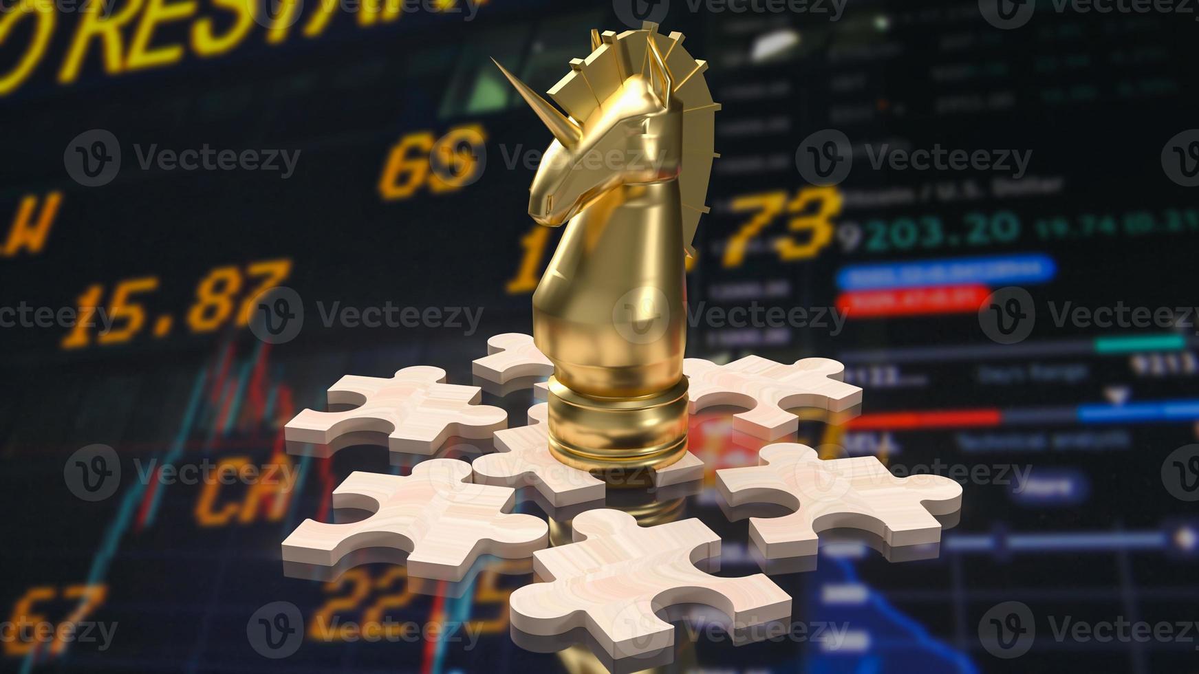 The gold unicorn on wood puzzle for business concept 3d rendering photo