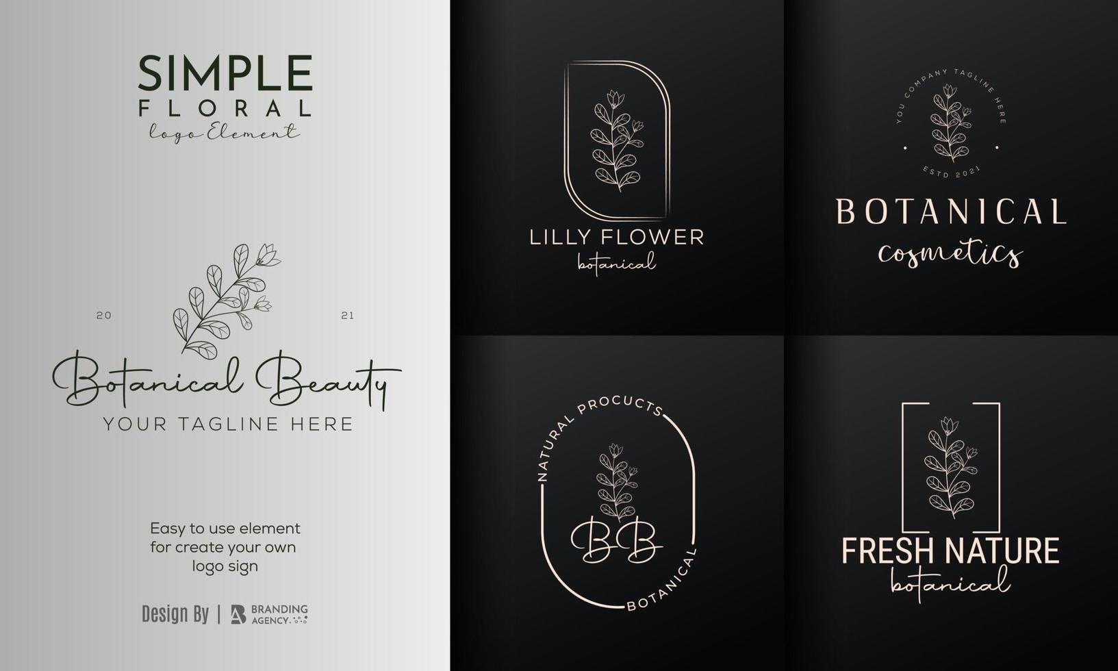 logotipo dibujado a mano con elementos florales botánicos con flores silvestres y hojas. logo para spa y salón de belleza, boutique, tienda orgánica, boda, diseñador floral, interior, fotografía, cosmética. vector