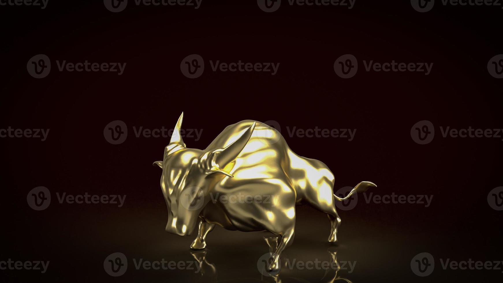 The gold bull on black background for business concept 3d rendering photo