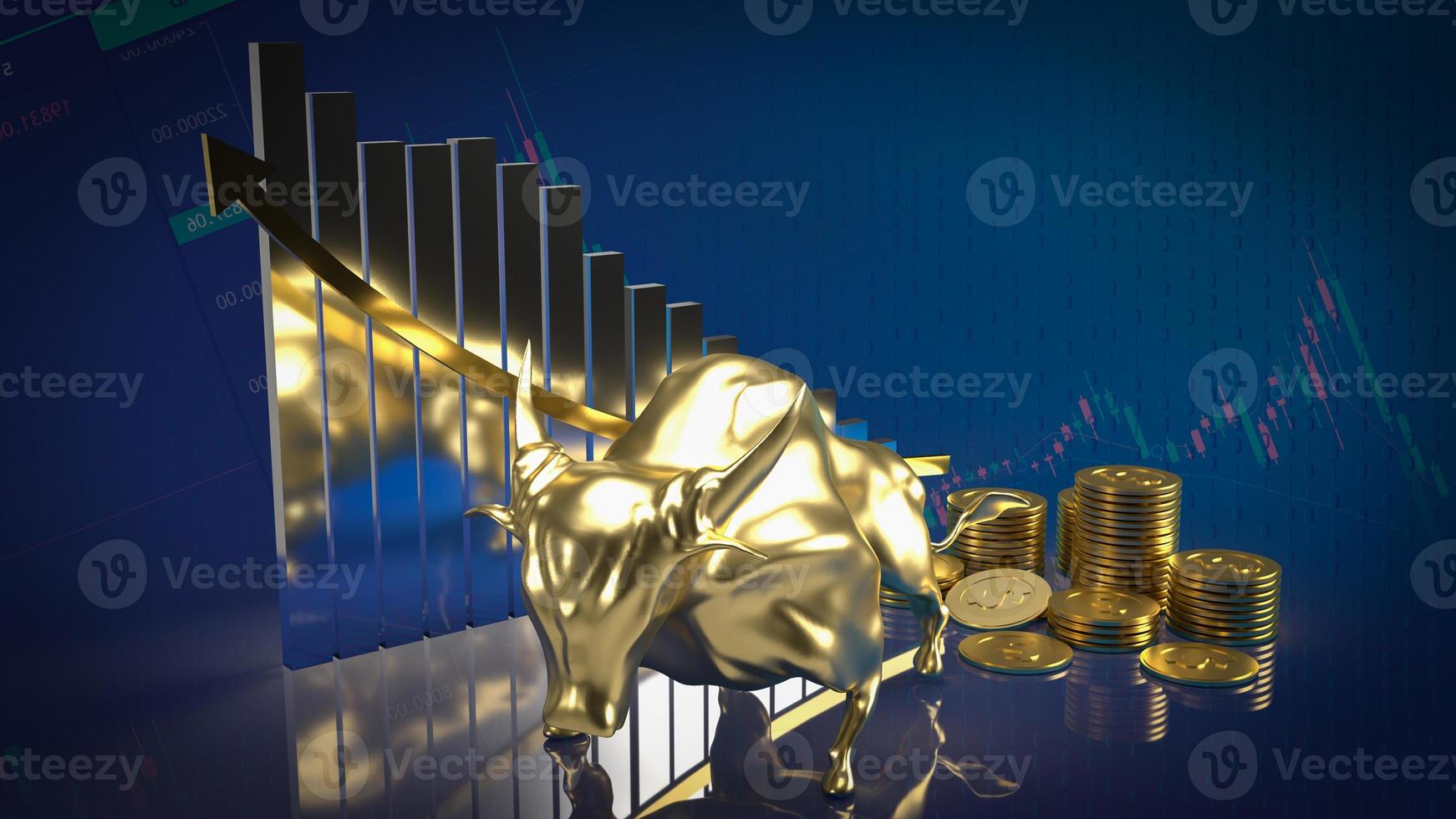 The gold bull on chart background for business concept 3d rendering photo