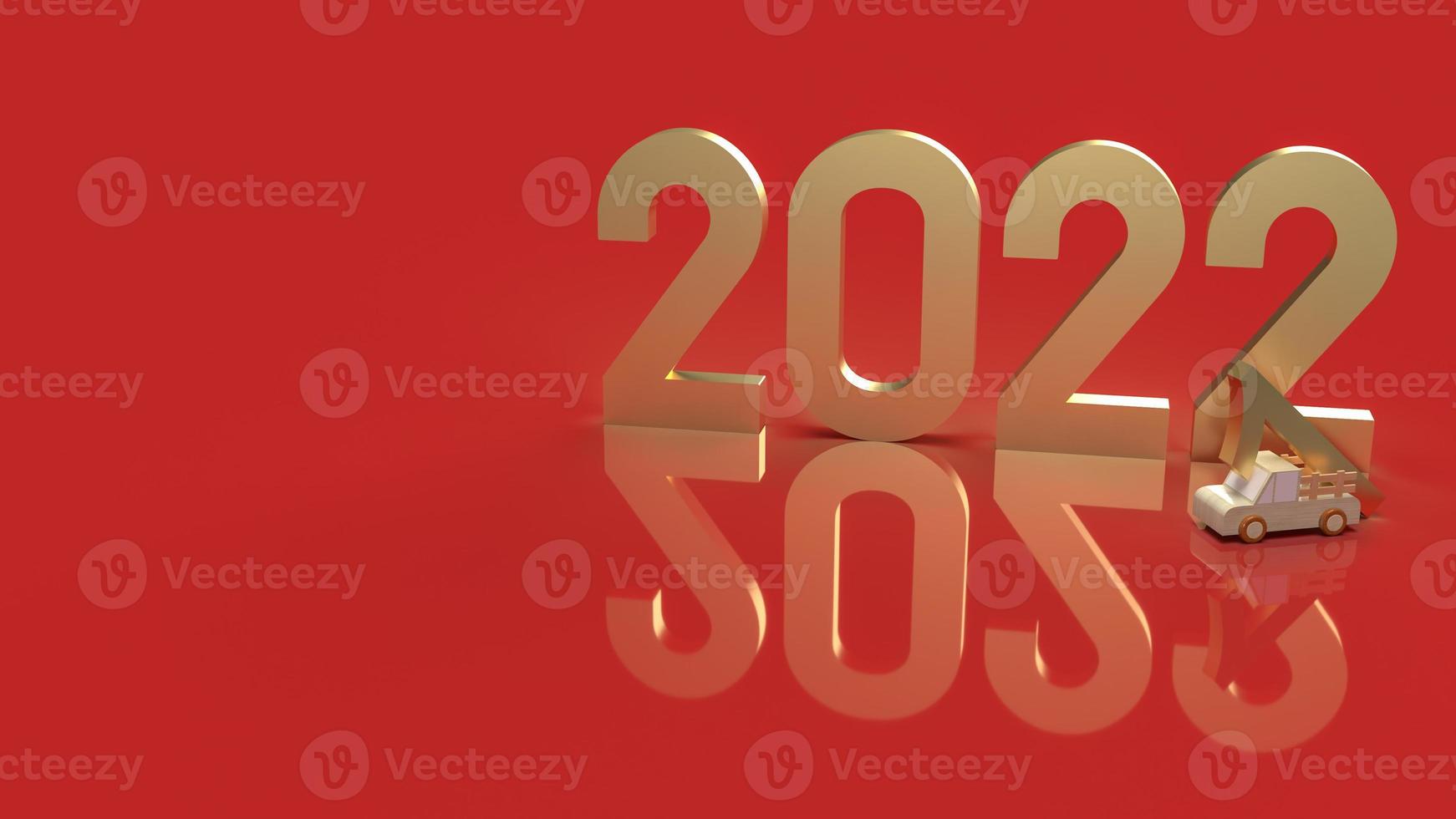 The gold number 2022 on red background for new year  concept 3d rendering. photo