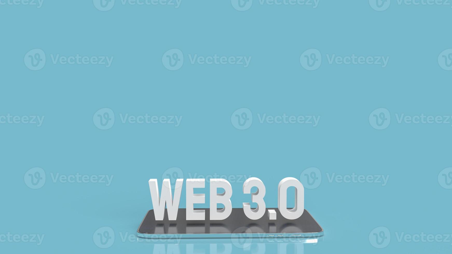 The Web 3.0 white text on tablet in blue background  for technology concept 3d rendering photo