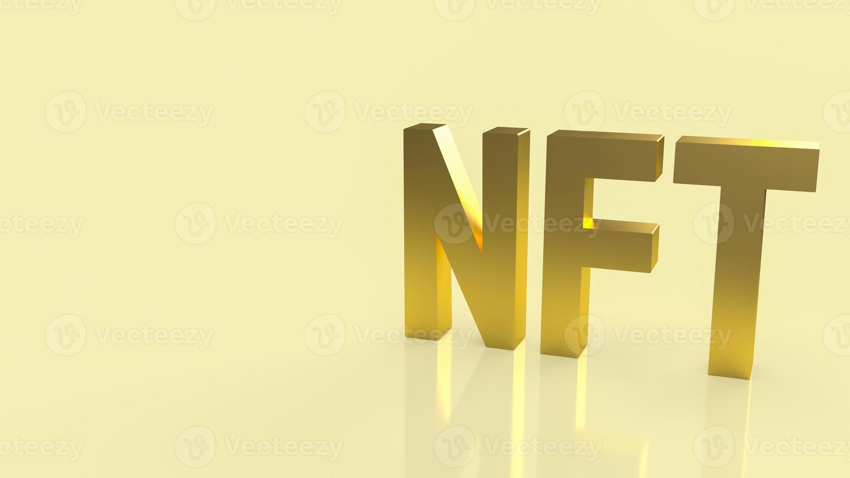 The gold nft text on gold background  for business or art concept 3d rendering photo