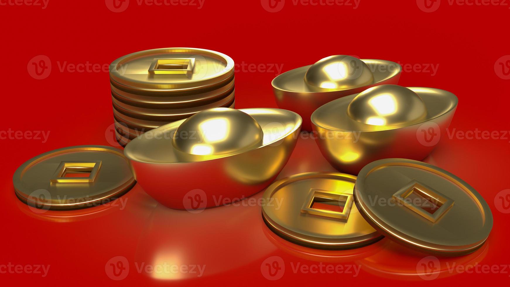 The Chinese  gold money on red background  for business or holiday concept 3d rendering photo