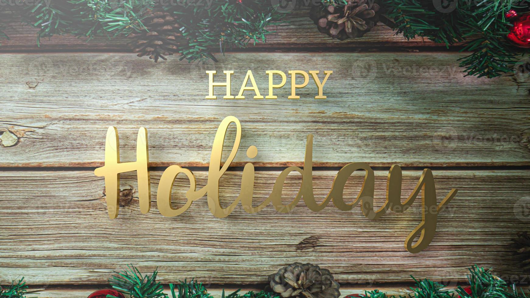 The gold happy holiday text on wood for Christmas or holiday concept 3d rendering photo