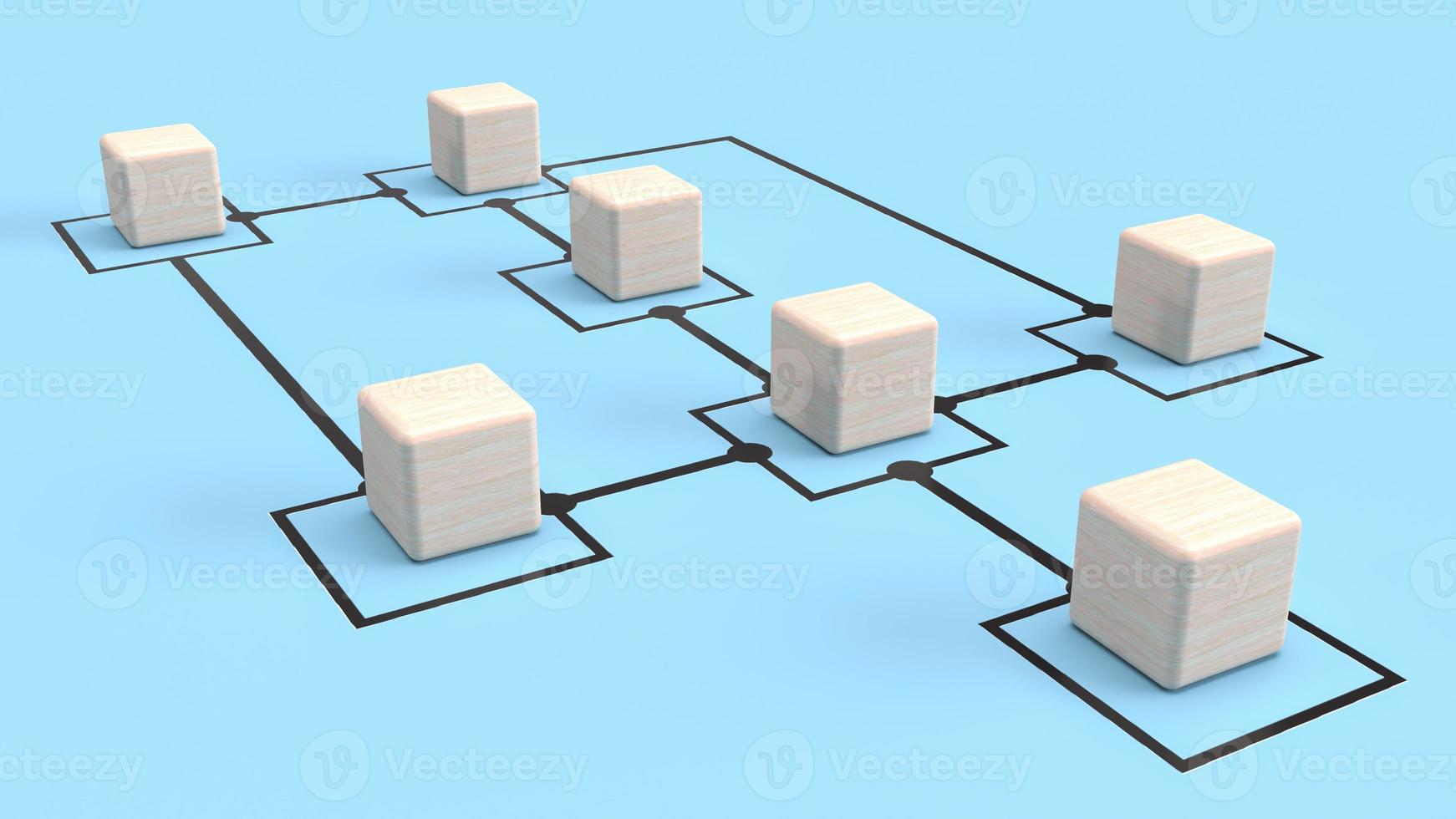 los cubos de madera en el fondo azul del gráfico para la representación 3d del concepto de negocio foto