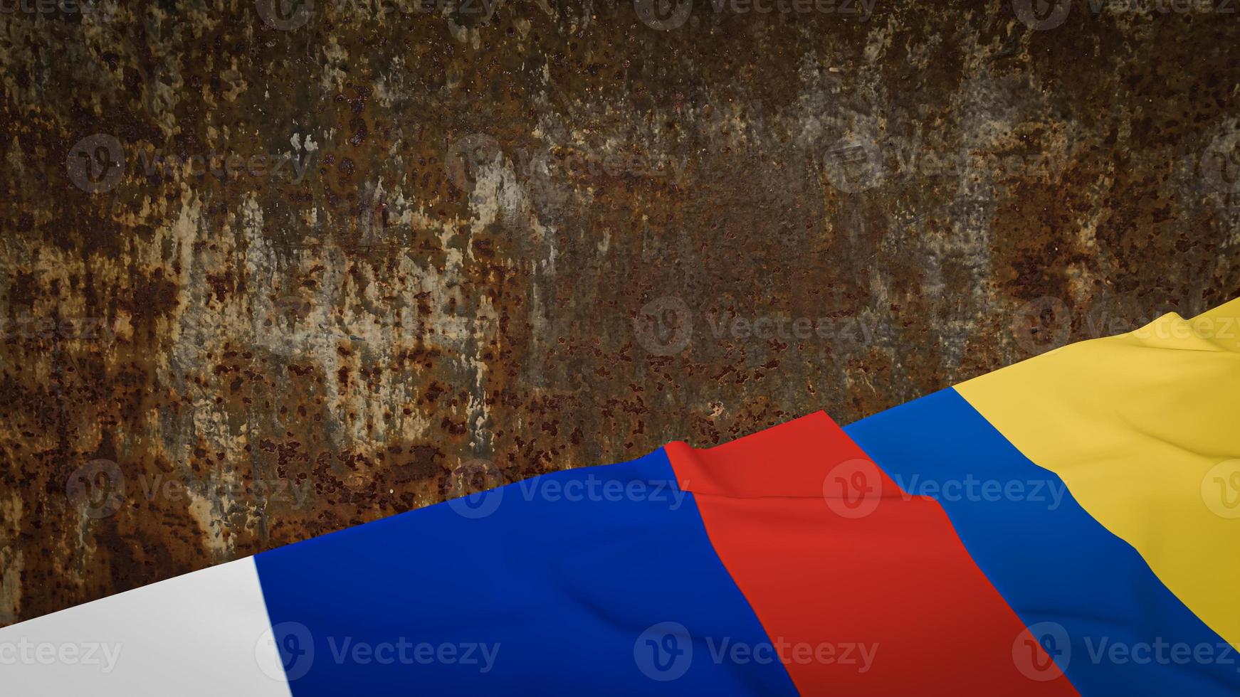 The  Ukraine and Russia flag on rusty surface for business or war concept 3d rendering photo