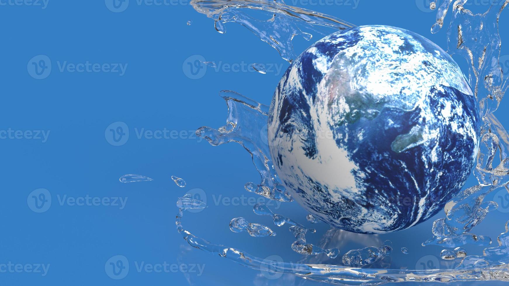The earth in water splash for ecology concept 3d rendering photo