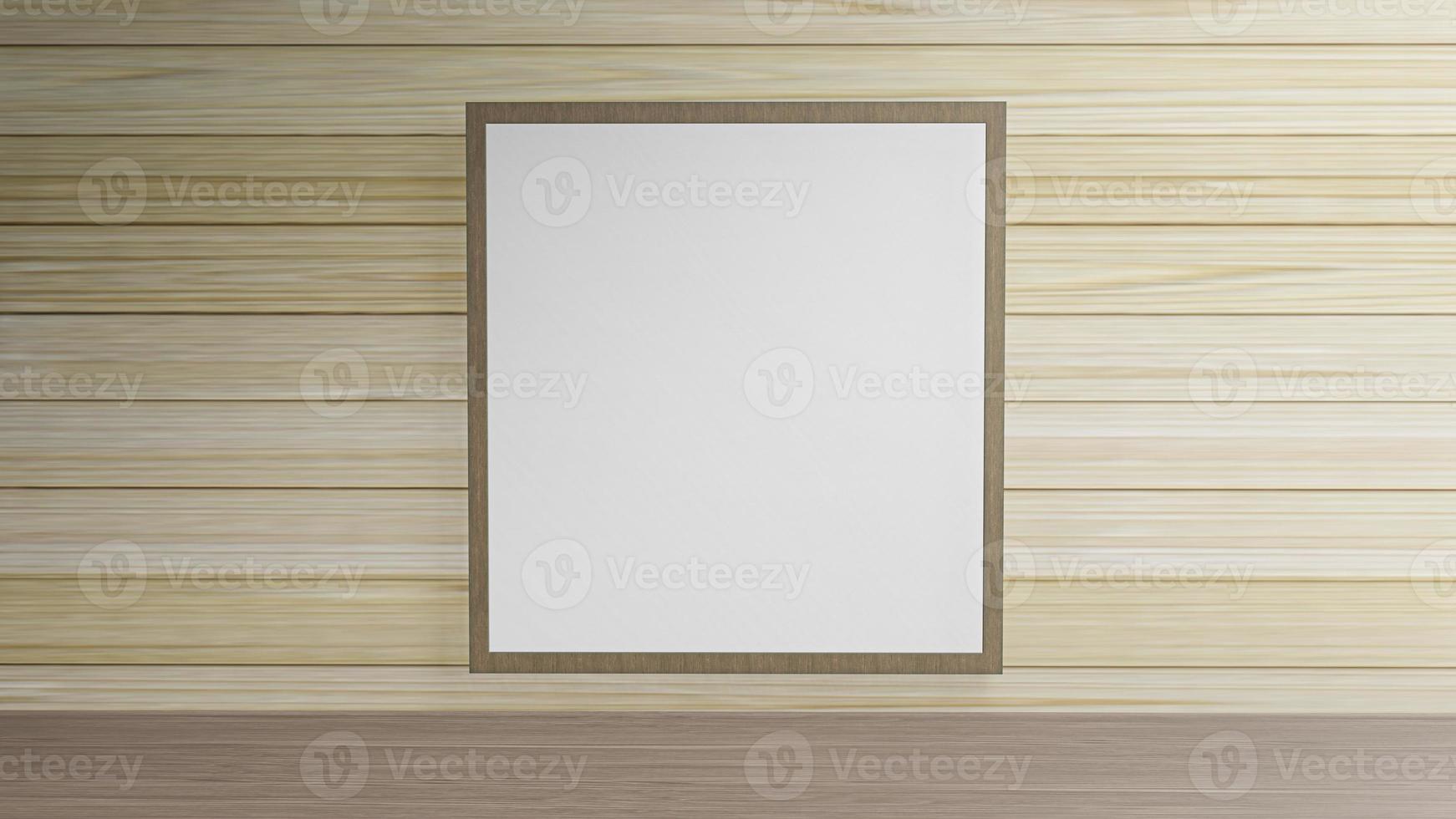 The blank picture frame on wood wall for background content 3d rendering. photo