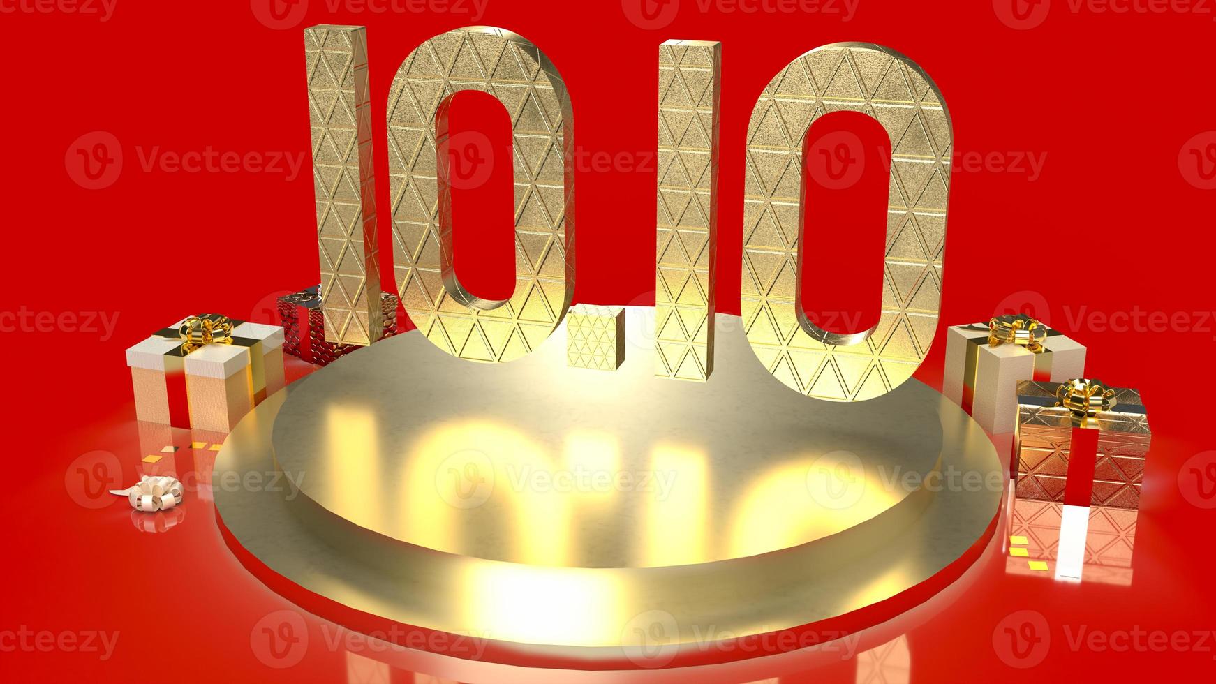 The gold number 10.10 on geometry podium shape for display product and gift box for sale promotion concept 3d rendering photo