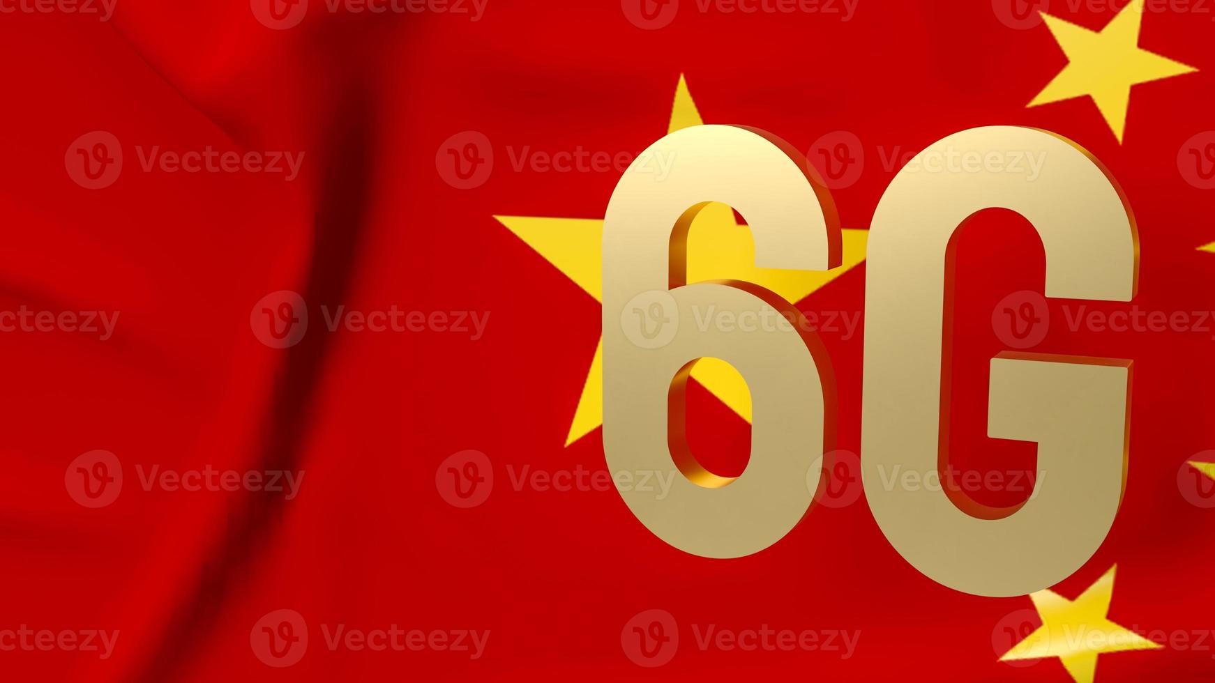The 6g gold on Chinese flag for technology  or communications  concept 3d rendering photo