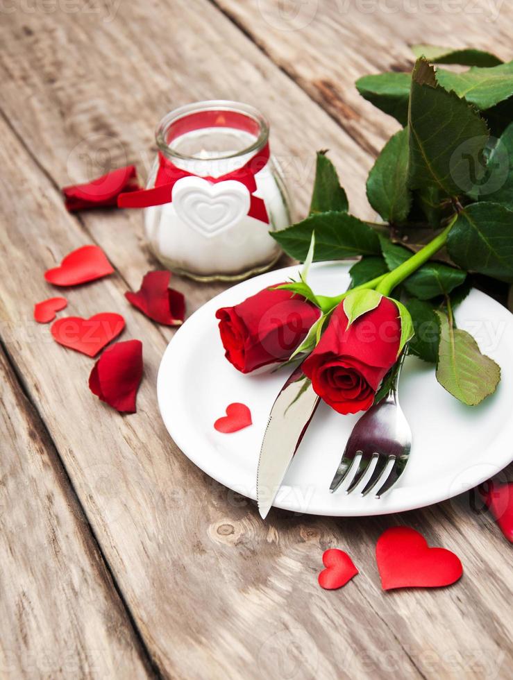 festive table setting for valentines day photo