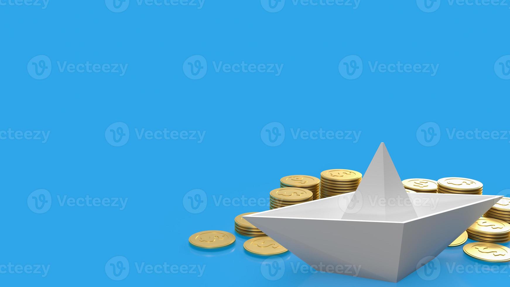 The white boat and gold coins  on blue background for business concept 3d rendering photo