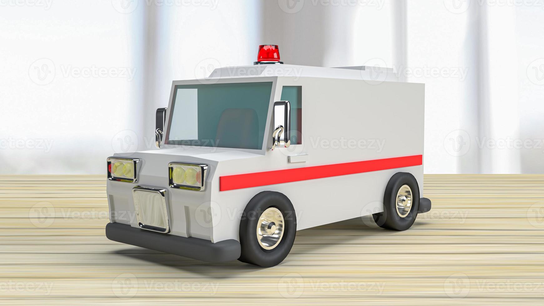 The  Ambulance on wood table for health care or medical concept 3d rendering photo