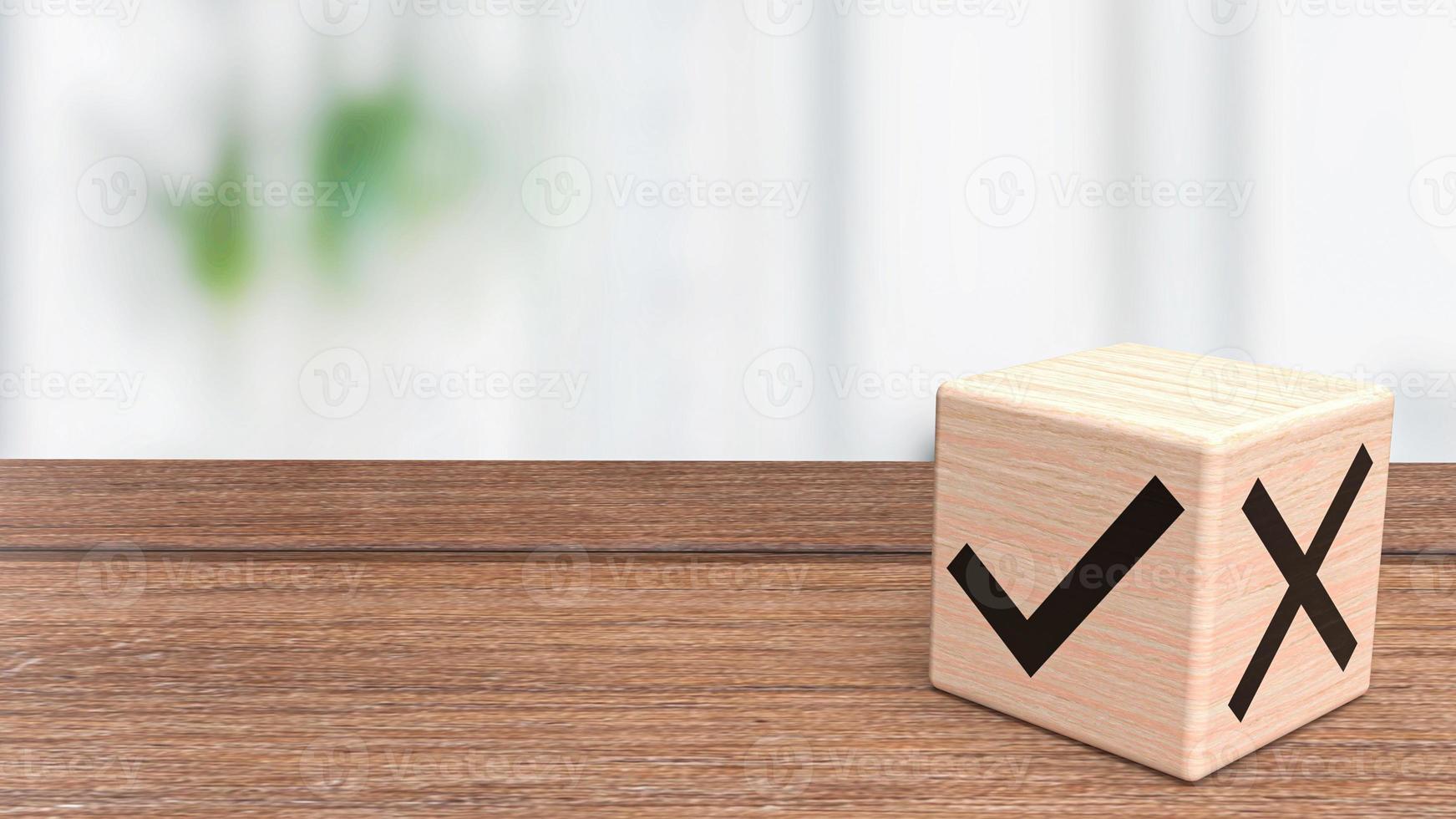 The right and wrong symbol on wood cube 3d rendering photo