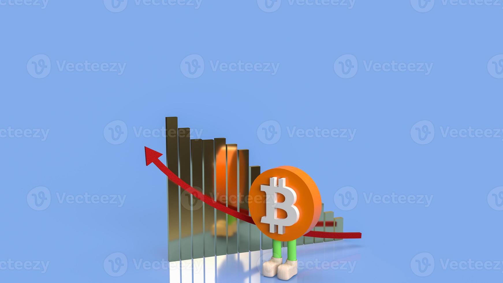 The bitcoin symbol character and chart arrow up for business or technology concept 3d rendering photo