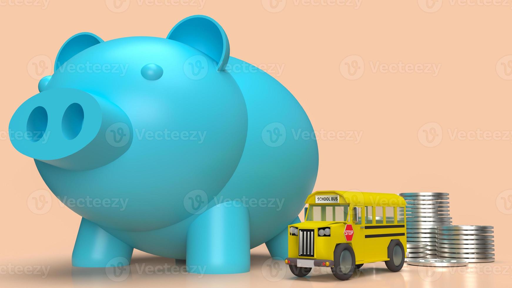 The blue piggy bank  and school bus for money plan to education concept 3d rendering photo