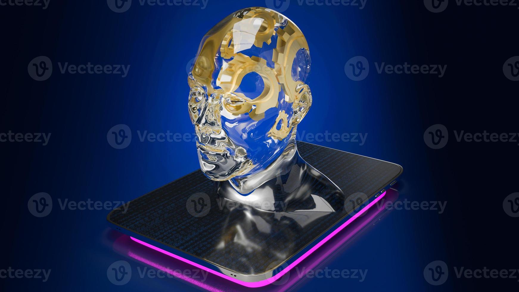 gold gear inside human crystal  head  for ai or machine learning  for technology  concept 3d rendering photo
