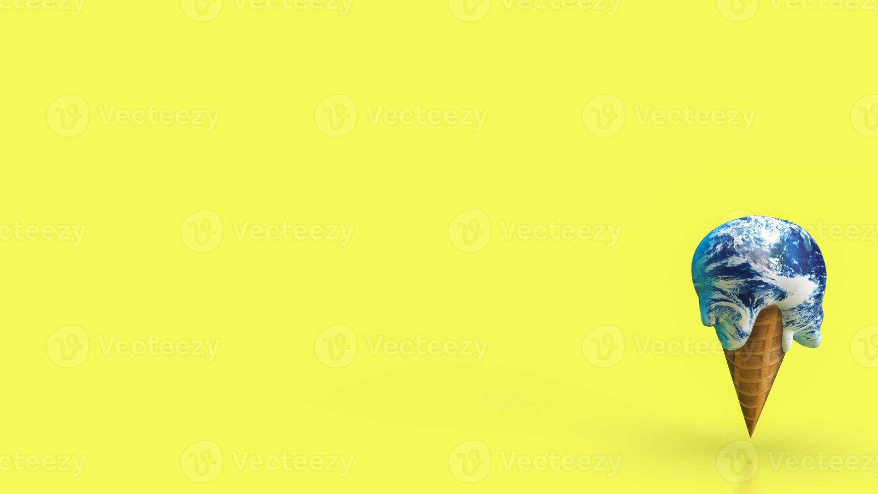 The earth ice cream melting for climate change or global warming concept 3d rendering photo