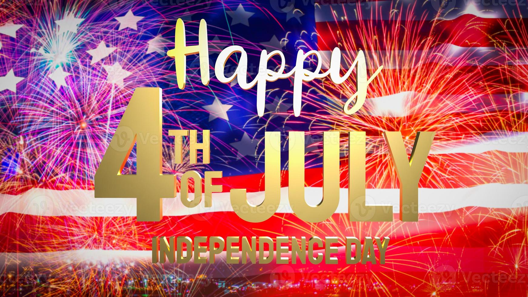 The 4 th of July  gold  text on united stage of America  flag for holiday or celebration concept 3d rendering photo