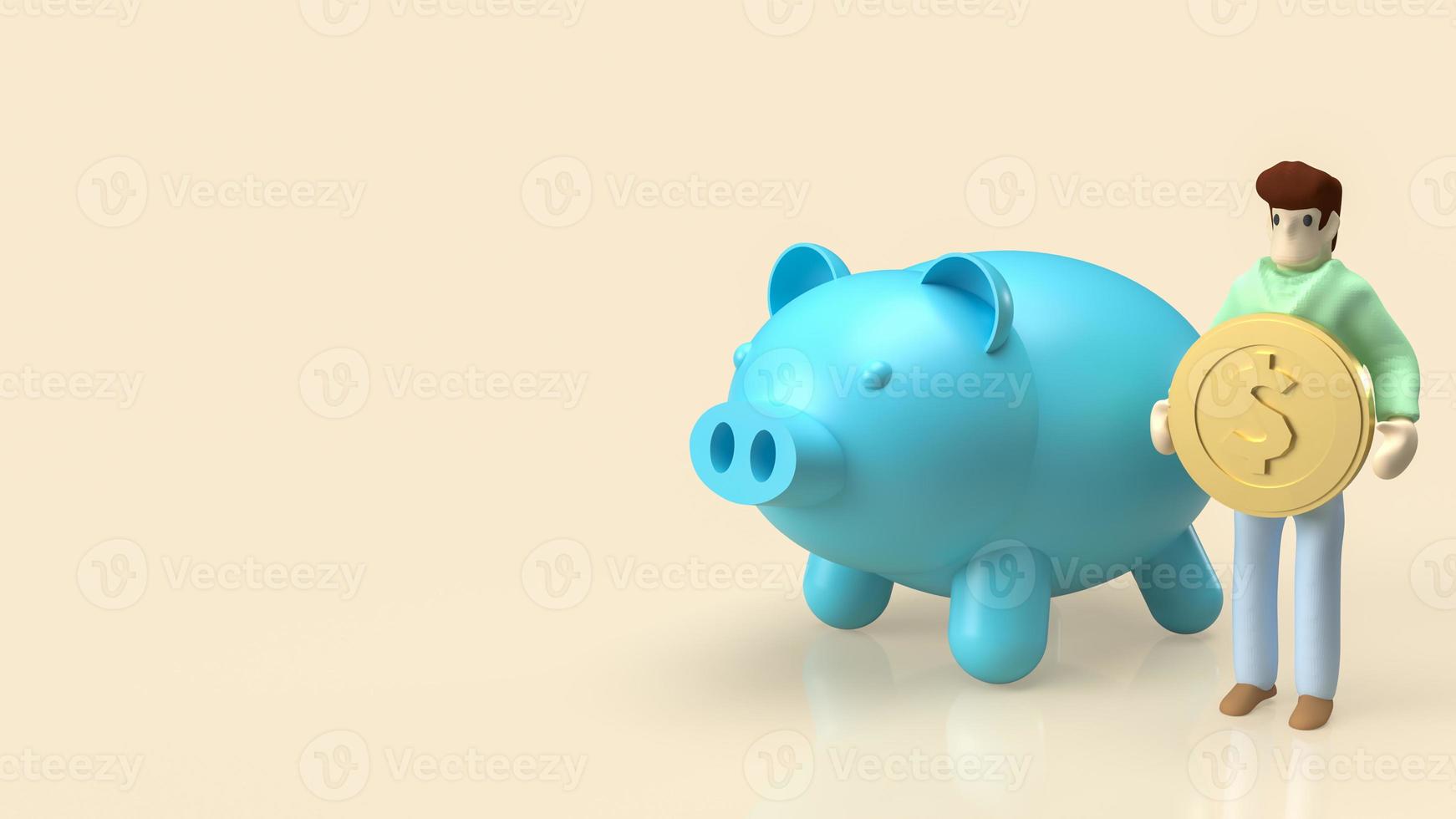 The man hold gold coin and piggy bank for saving or money concept 3d rendering photo