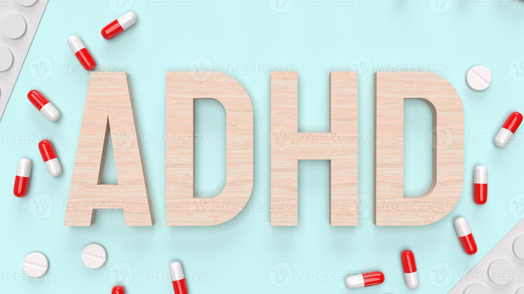 The adhd wood  text and drug for medical content 3d rendering photo