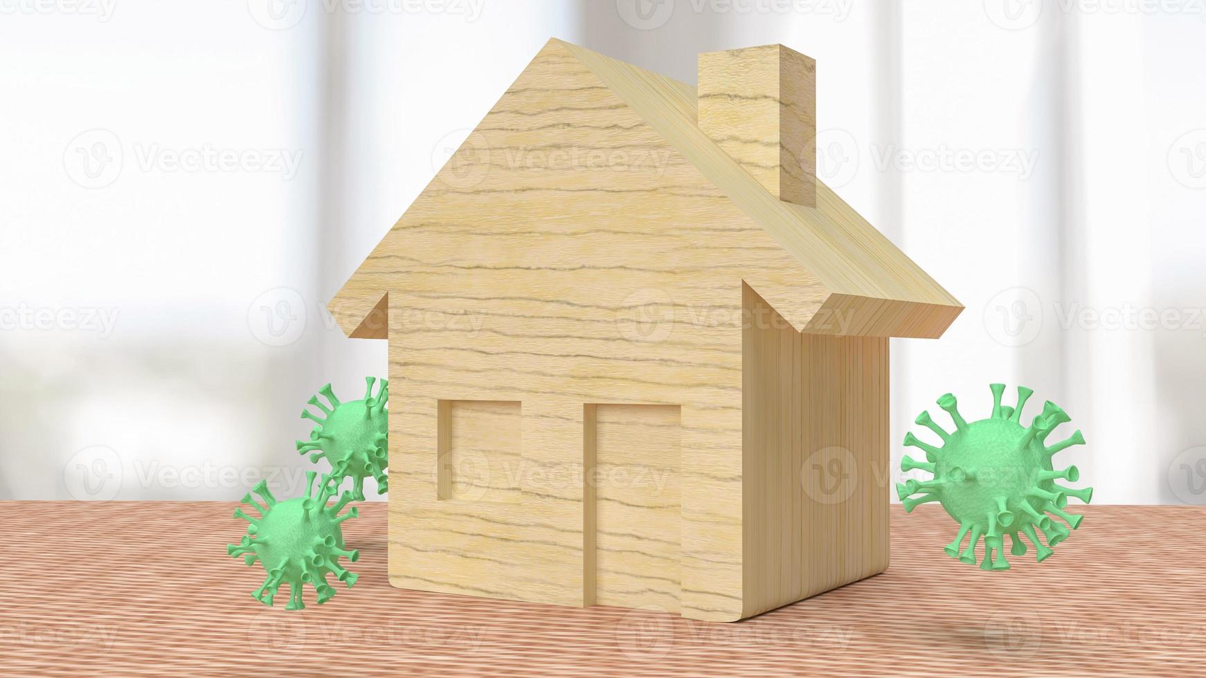The virus  and home wood for stay from home or home isolation concept 3d rendering photo