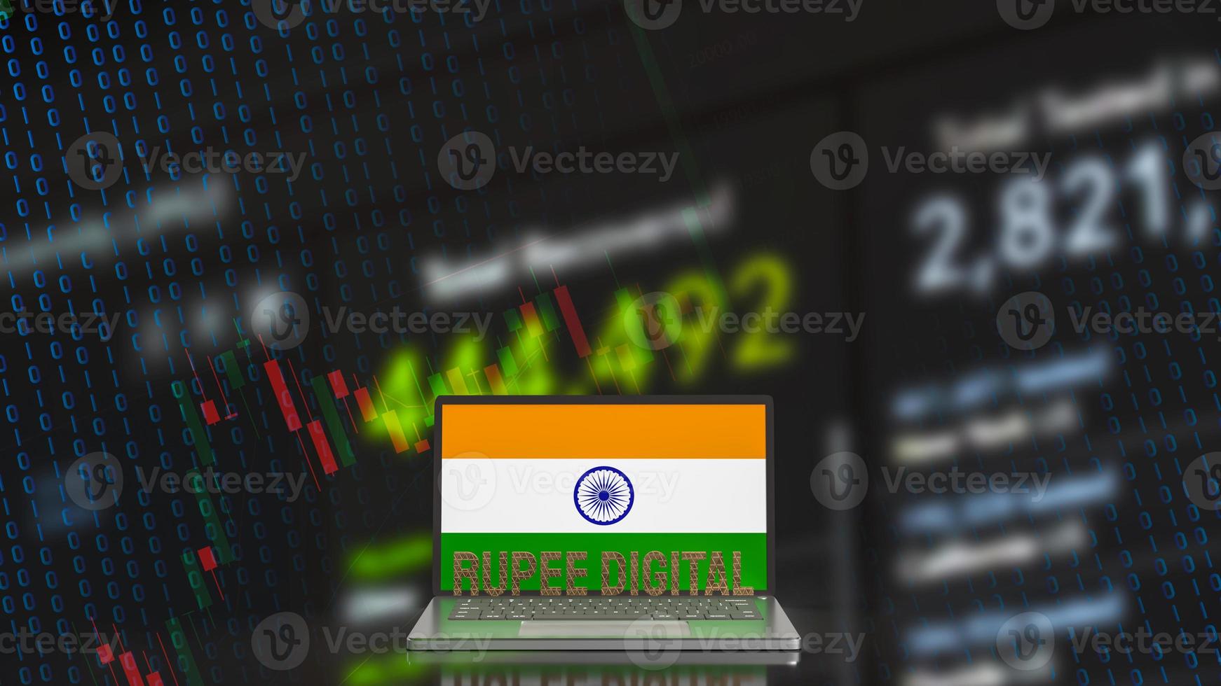 The rupee digital and India flag on notebook for technology  and business concept 3d rendering photo