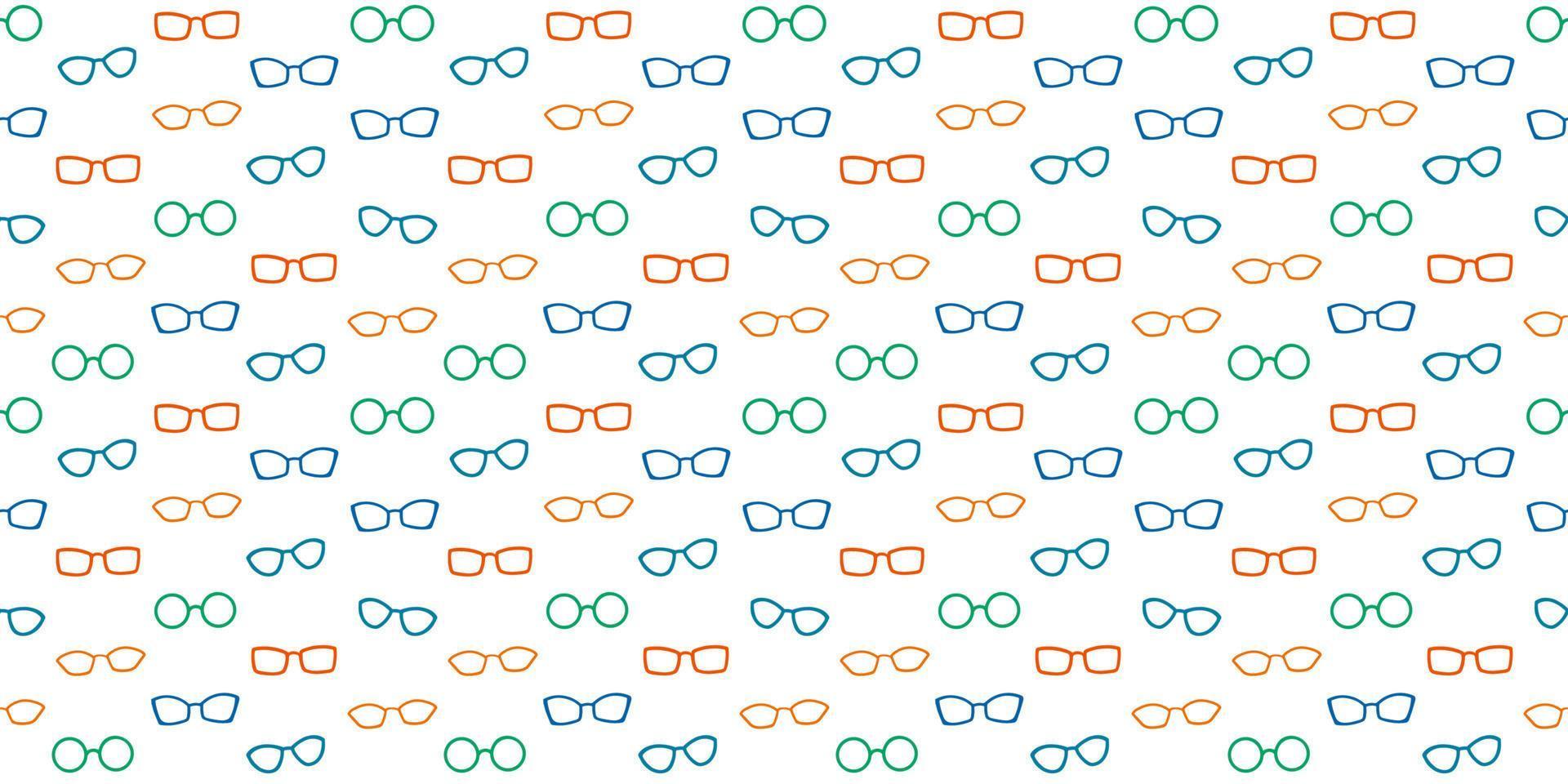 Vector colorful seamless pattern with glasses isolated on white background. Flat style illustration for fabric, textiles, scrapbooking, clothing, advertising.
