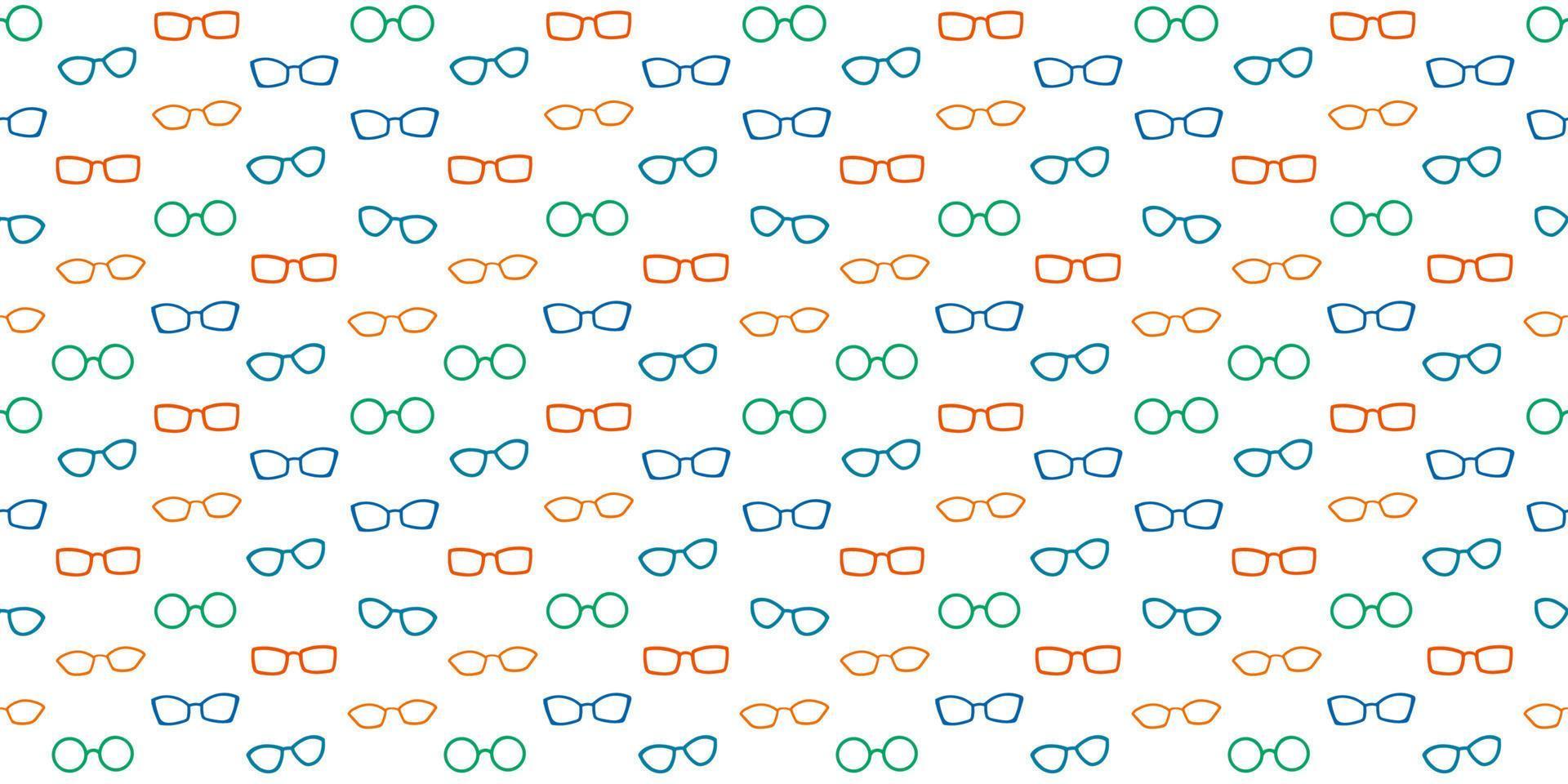 Vector colorful seamless pattern with glasses isolated on white background. Flat style illustration for fabric, textiles, scrapbooking, clothing, advertising.