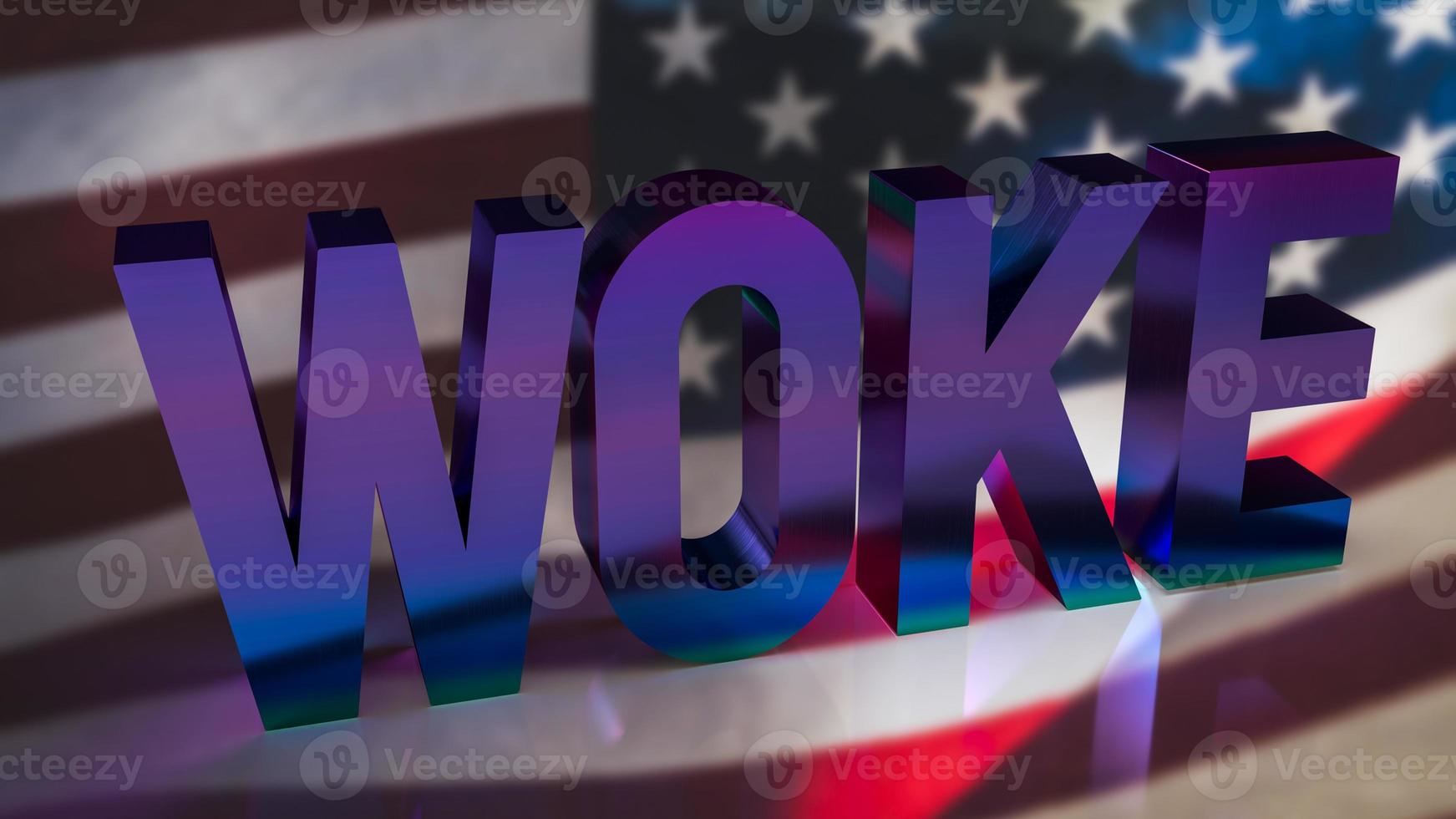 The woke  text on America flag  background 3d rendering photo