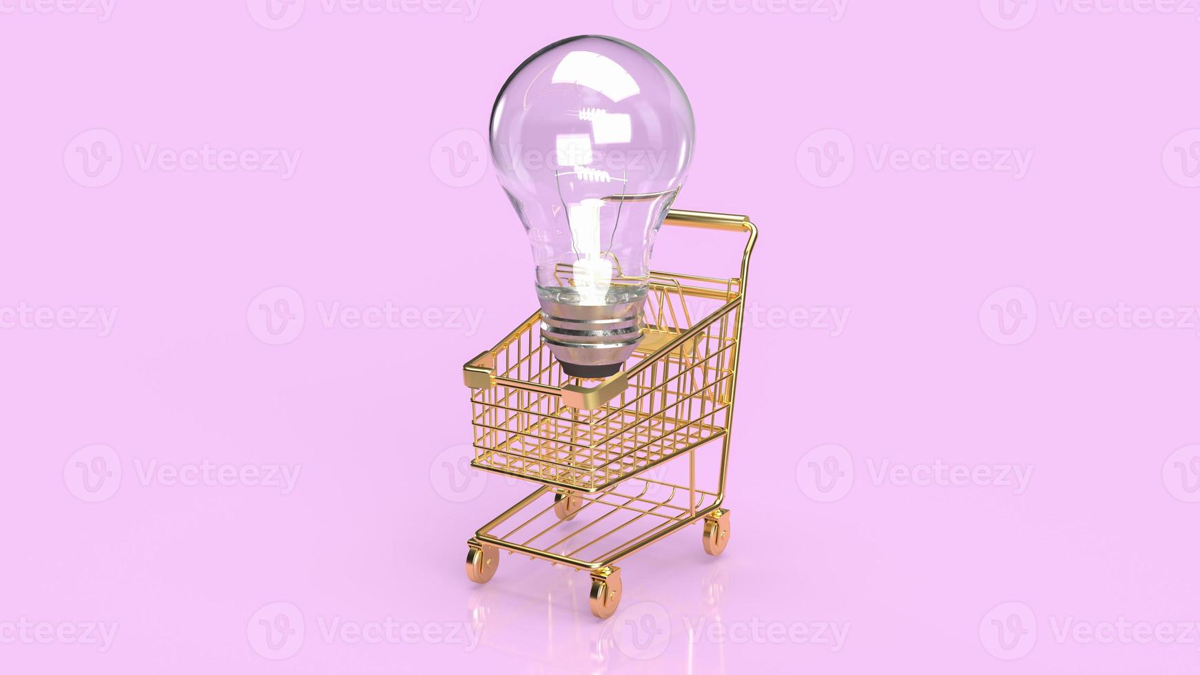 The lightbulb on gold supermarket cart for idea or business concept 3d rendering photo