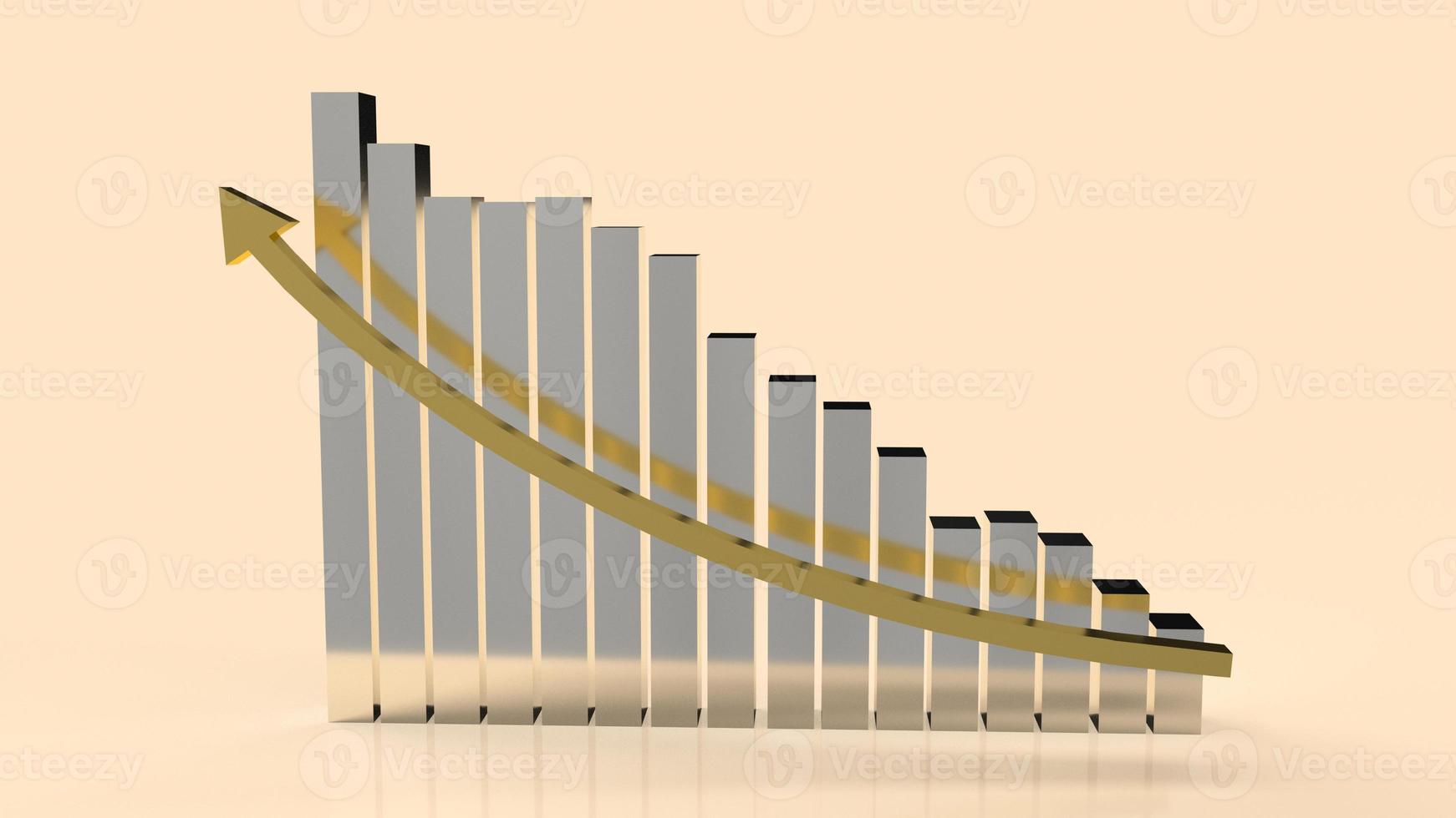 el gráfico y la flecha dorada hacia arriba para la representación 3d del concepto de negocio foto