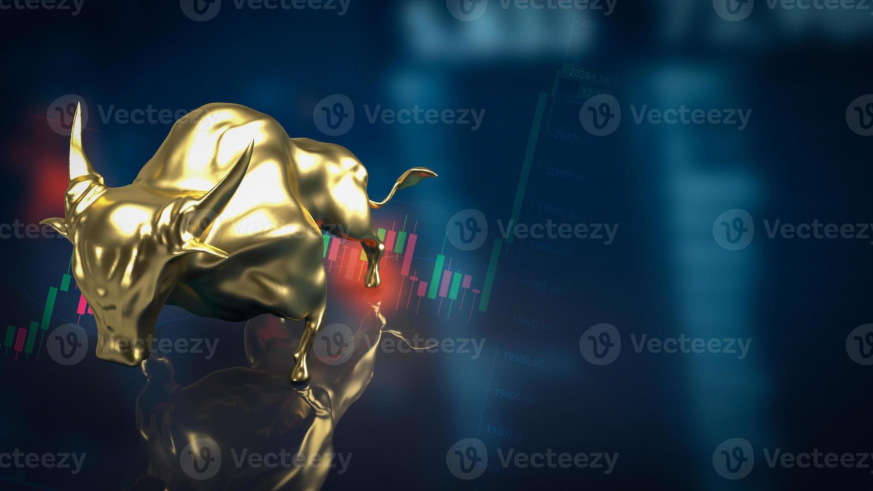 The gold bull on chart background for business concept 3d rendering photo