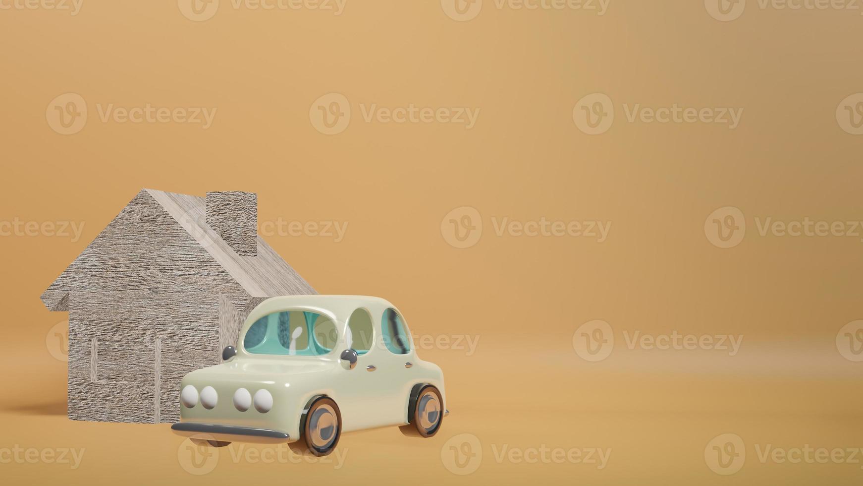 The car and wood house for property  content 3d rendering photo