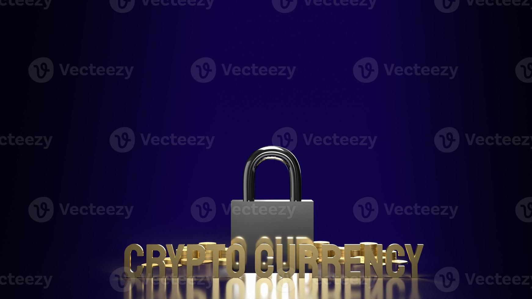 The gold text  crypto currency and lock  for security business content 3d rendering. photo