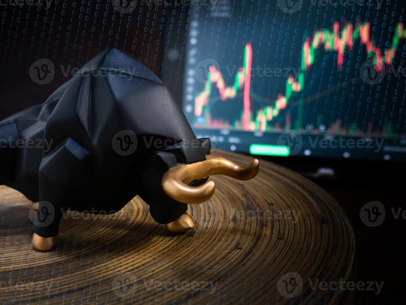 bull and chart for business or bull market trader concept photo