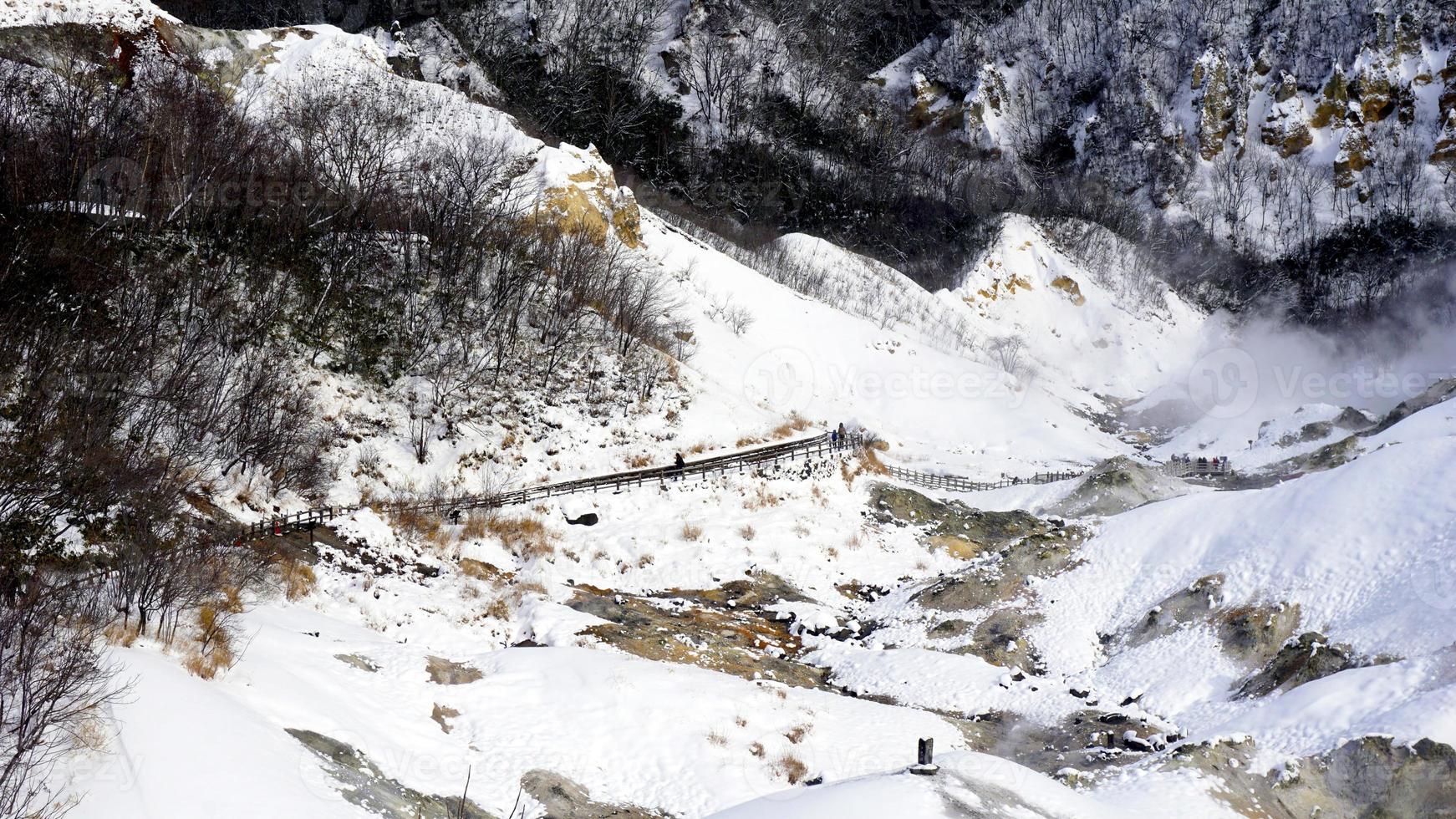 Noboribetsu onsen and bridge hell valley snow winter photo