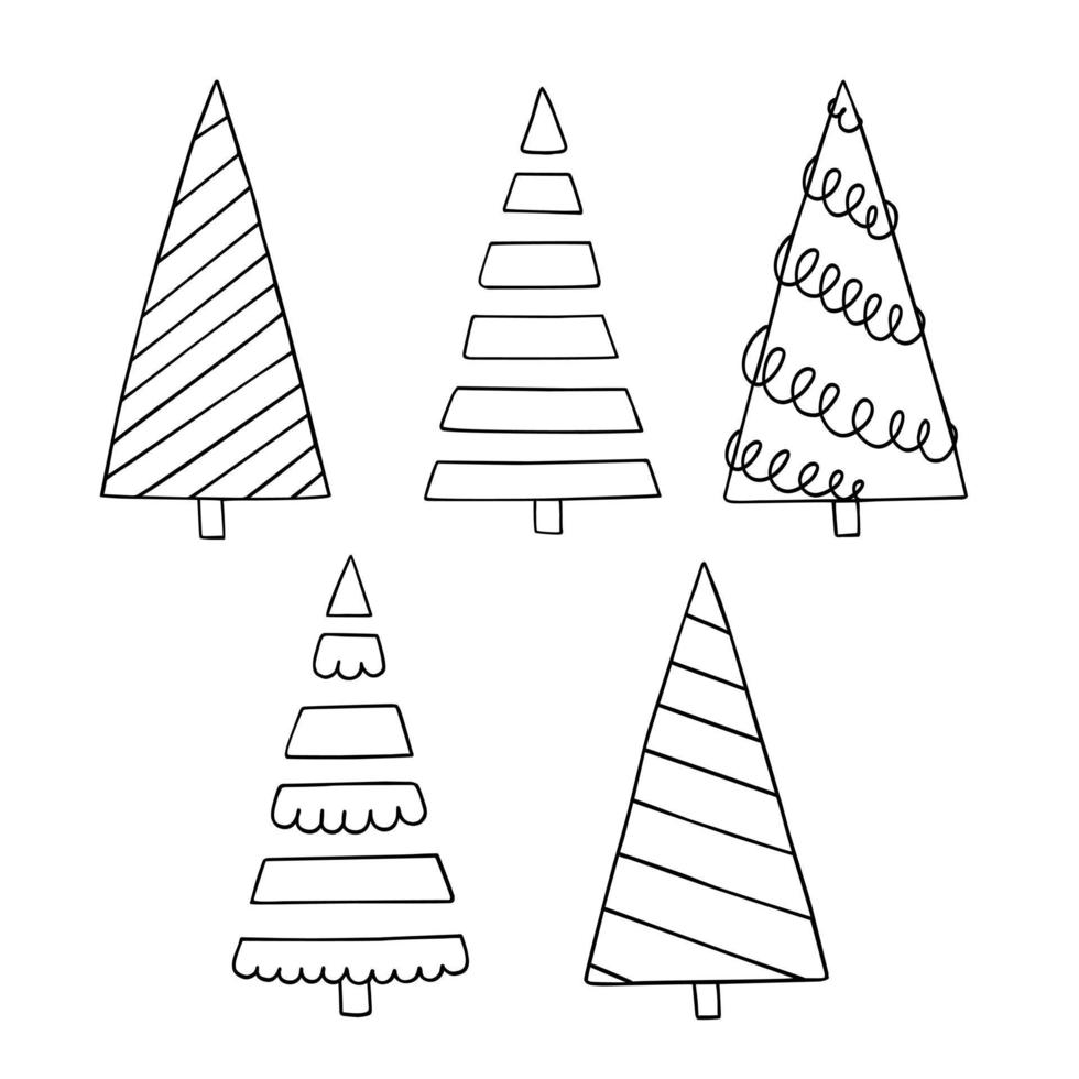 Simple Christmas tree hand drawn in doodle style minimalist vector outline illustration, winter holiday decor, happy holidays celebration, family gatherings celebration symbol, festive mood pattern