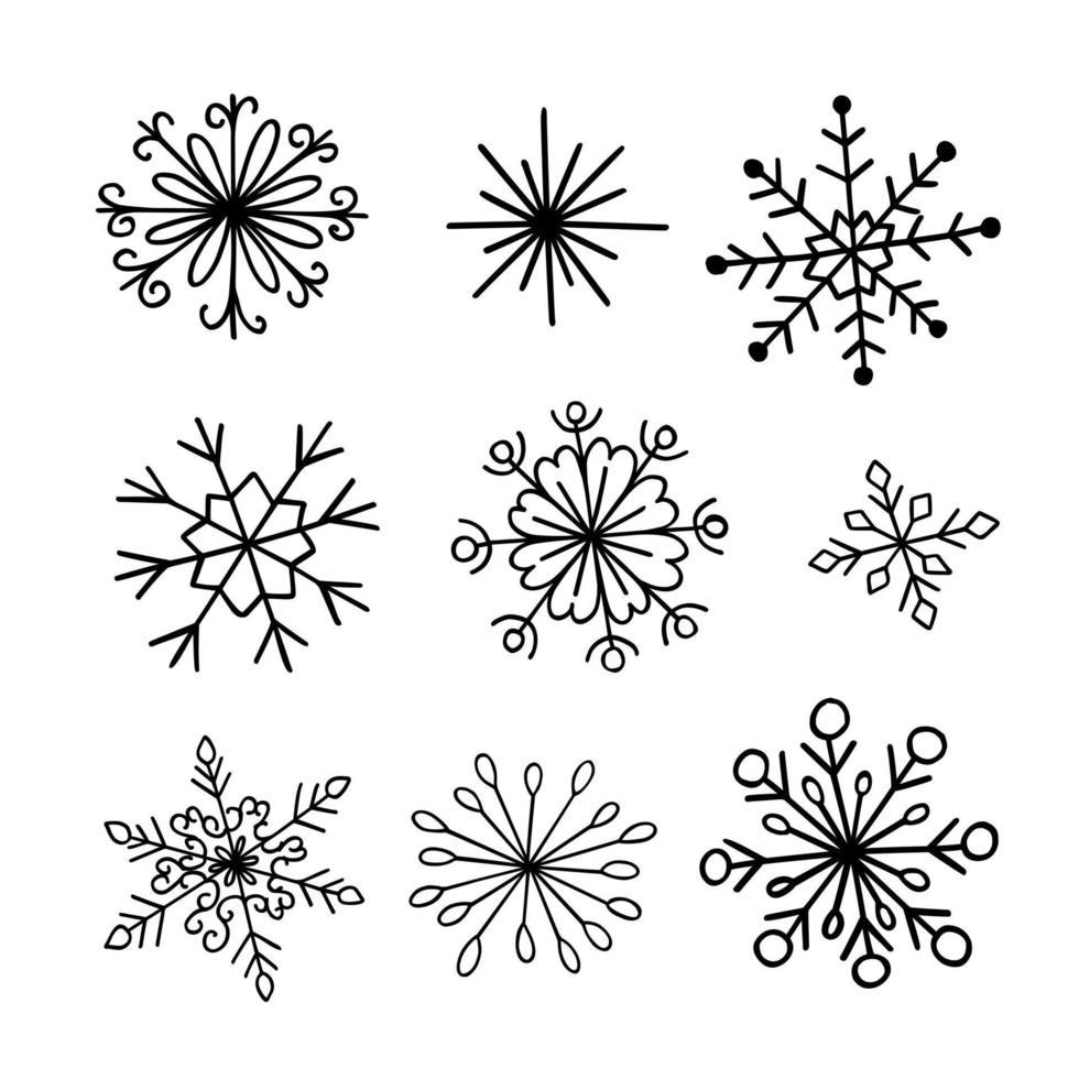 copos de nieve simple garabato lineal dibujado a mano vector eps 10 ilustración concepto minimalista, vacaciones de invierno elementos de feliz navidad para saludos de temporada, invitaciones, banner